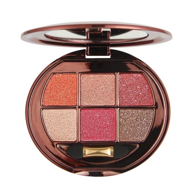 Shimmer Glitter Metallic Mini Eyeshadow Palette – 6-Color Warm Coral Peach Pink Eye Shadow, High Pigment Long-Lasting Waterproof Nude & Glam Eye Makeup Palette for Soft Glam, Daily Wear & Party Looks