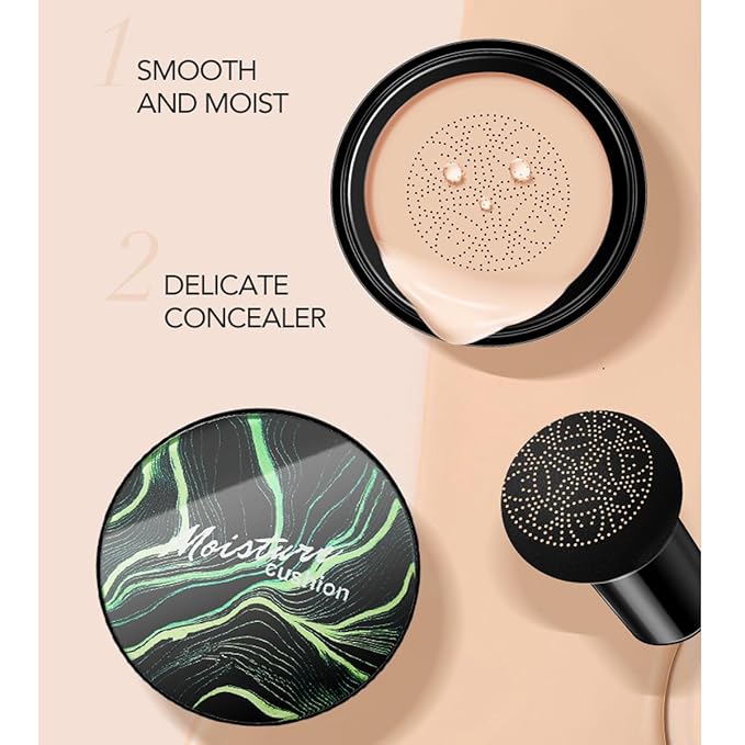 Air Cushion CC Cream Mushroom Head Foundation,BB Cream Makeup Foundation,Moisturizing Concealer,Long Lasting Full Coverage Waterproof,Even Skin Tone for All Skin Types (4# Nude, 20g)