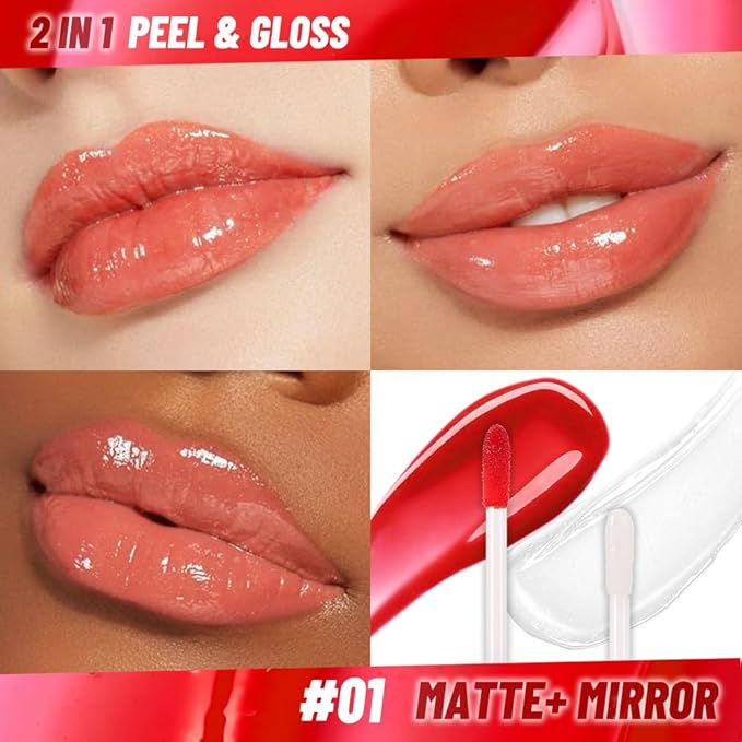 JUAAZIN Vivid Apricot Lip Stain Peel Off Lip Gloss oil Dual-Ended Combo, Lips Liner Stain Peel Off Tattoo, Long Lasting & Waterproof, Transfer-Proof Lip Tint Stain with Lip oil for All Skin Type 01#