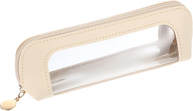 Sibba Small Clear Makeup Bag Travel Makeup Bag PU Leather Make up Brush Case Clear Cosmetic Bags Make up Organizer Zipper Pouch for Women Home Travel Office Cosmetic Storage (Beige)