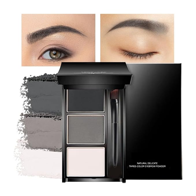 Eye Brow Powder Palette with Mirror for Women, Taupe Gray Eyebrow Kit with Brush, Long-Lasting 3 Colors Brow Palette, Filler for Full, Defined Natural Brows Shaping (01)