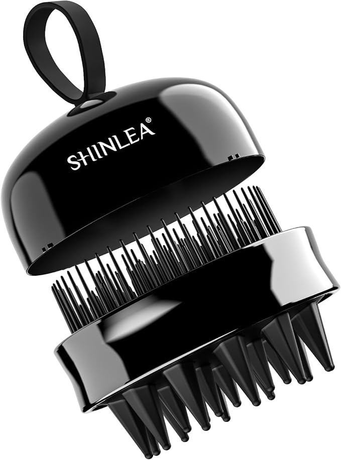 SHINLEA 2 in 1 Scalp Massager Hair Growth,Scalp Scrubber with Soft Silicone Bristles for Dandruff Removal,Shampoo Brush for Exfoliation,Head Massager for Both Wet and Dry Use (Black)