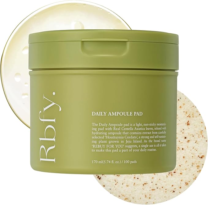 Rbfy. Daily Ampoule Pad (100 Pads) – Korean Vegan Toner Pads for Soothing, Calming & Deep Hydration | for Dry, Stressed, and Sensitive Skin | Centella Asiatica & Panthenol | Korean Skincare