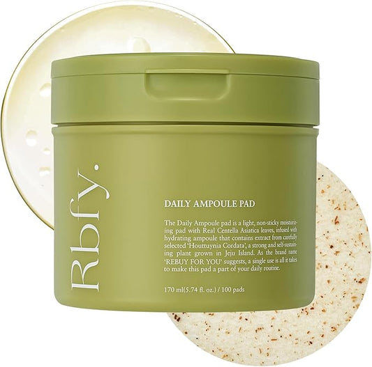 Rbfy. Daily Ampoule Pad (100 Pads) – Korean Vegan Toner Pads for Soothing, Calming & Deep Hydration | for Dry, Stressed, and Sensitive Skin | Centella Asiatica & Panthenol | Korean Skincare
