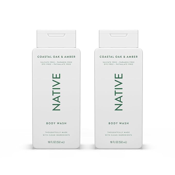 Native Body Wash Contains Naturally Derived Ingredients | For Women & Men, Sulfate, Paraben, & Dye Free Leaving Skin Soft and Hydrating | Coastal Oak & Amber 18 oz