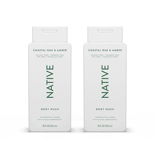Native Body Wash Contains Naturally Derived Ingredients | For Women & Men, Sulfate, Paraben, & Dye Free Leaving Skin Soft and Hydrating | Coastal Oak & Amber 18 oz