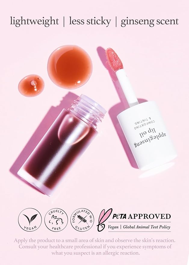 NOONI Korean Vegan Lip Oil - Applewine, 0.12 Fl. Oz. + Korean Lip Oil - Appleginseng, 0.12 Fl. Oz. Bundle