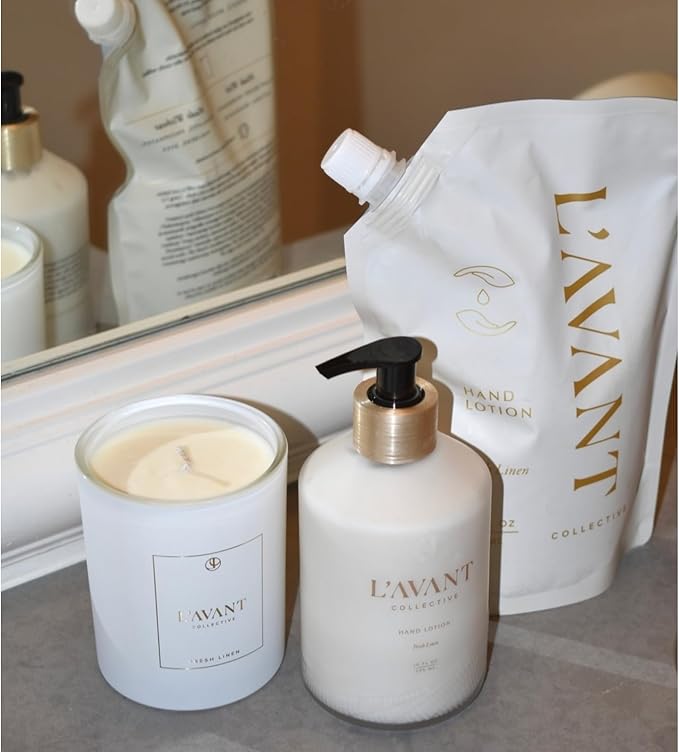 L'AVANT Collective Luxury Hand Lotion Refill - Fresh Linen High Performing Moisturizing Hand Cream for Dry, Cracked Hands Fragrance - Shea Butter Heal & Restore Softens Skin Fresh Linen 20 Oz