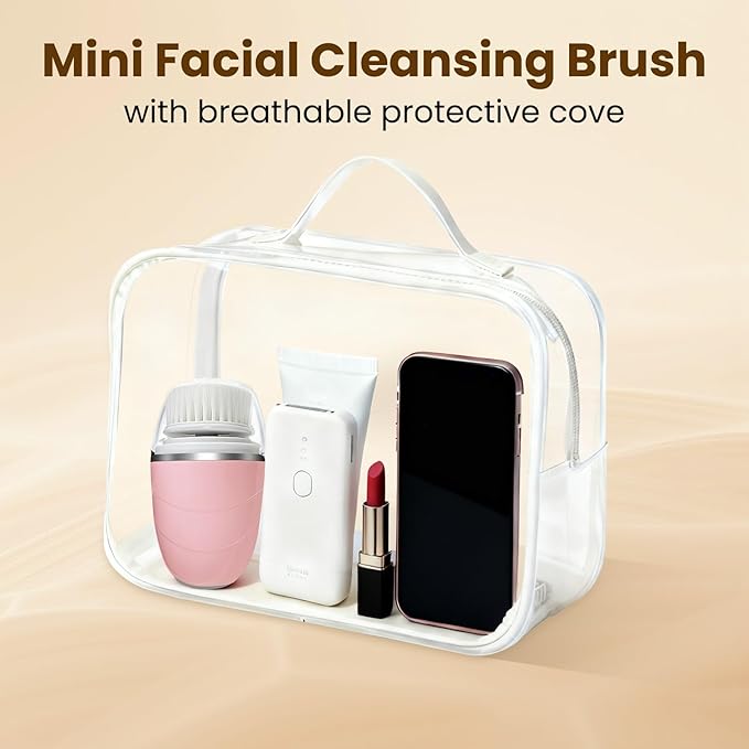 Facial Cleansing Brush, Mini Electric Face Scrubber, Waterproof Face Exfoliator Brush for Deep Cleansing, Portable Face Wash Brush for Travel, Easy to Carry, with 3 Brushheads for Women Mom Men