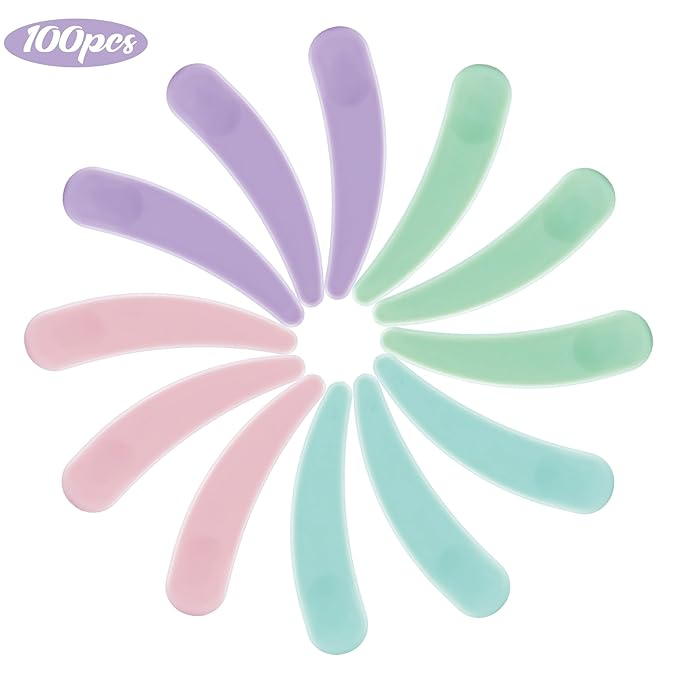100PCS Cosmetic Spatulas, Small Makeup Spatula, Mini Plastic Makeup Scoop for Mixing and Sampling, Skin Care Facial Cream Mask Spatula (Multicolor)