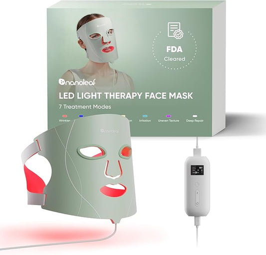 Nanoleaf FDA-Cleared LED Light Therapy Face Mask with 7 Treatment Modes - Professional Red & Blue Light with NIR Facial Device for Anti-Aging - 432 LEDs, Rechargeable