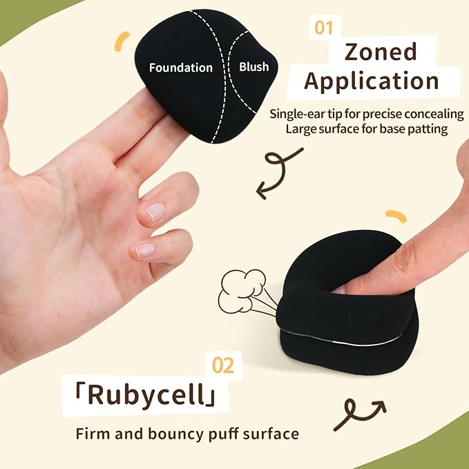 2-Pack Cute Lamb Makeup Sponges, 85° Precision Tip Blender for Foundation & Concealer, Rubycell & PU Leather for Flawless Full-Coverage Makeup & Storage Case