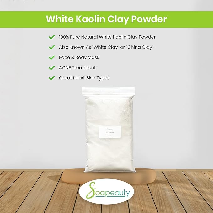Soapeauty WHITE KAOLIN CLAY Powder | Cosmetic Grade 100% Natural | Facials, Face Mask, Soap Making, Bath Bomb | aka White Clay Powder, China Clay Powder | (1 OZ)