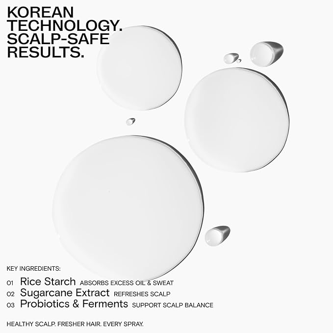 Korean Hair Care Dry Shampoo Powder Spray - Non Aerosol Formula for Oily Hair, Scalp Balance, Roots Refresher - 245ml Large Size - Rice Starch & Probiotics for Dark, Blonde, Color Treated