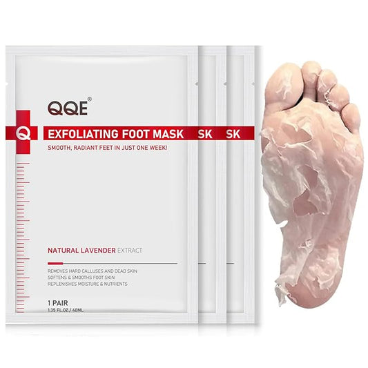 QQE 3 Pack Foot Peeling Mask, Hydrating Exfoliating Foot Mask for Dry Cracked Feet, Callus Remover & Cracked Heel Repair & Foot Care