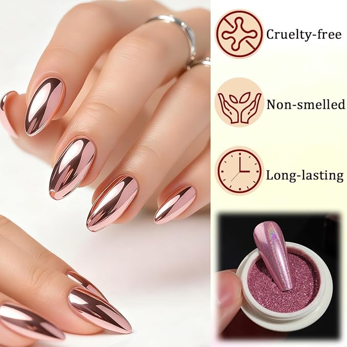 6 Jars Gold Silver Chrome Nail Powder, Holographic Unicorn Iridescent Nail Chrome Powder, Metallic Mirror & Laser Effect Glitter Pigment for Aurora Mermaid Nails, Resin Crafts & DIY Nail Decorations