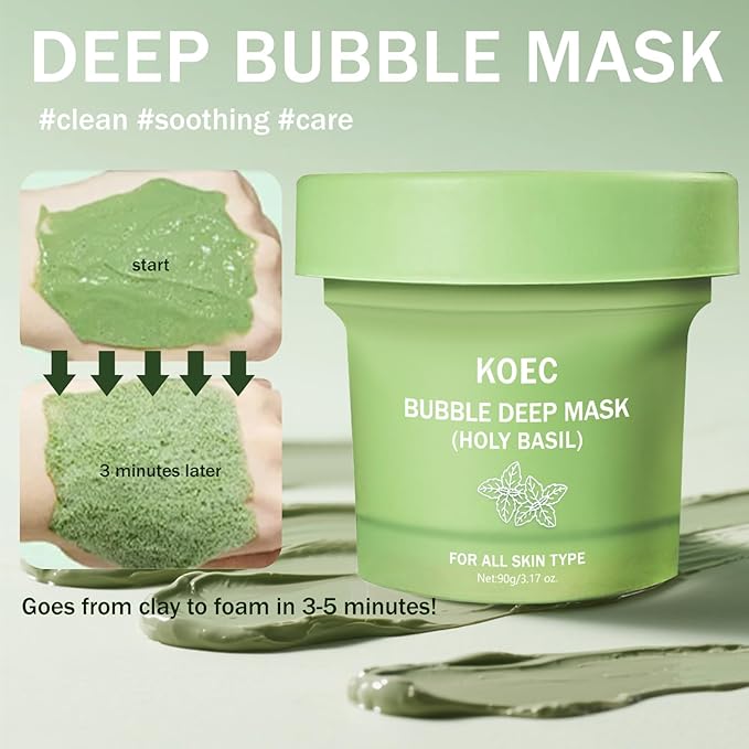 Holy Basil Bubble Deep Face Mask – Foaming Clay Mask with Basil Extract for Deep Cleansing, Pore Purification & Gentle Exfoliation, Style Bubble Mask for Oily & Acne-Prone Skin (01)