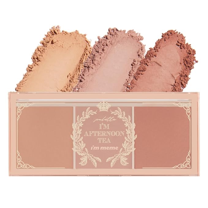 I'M MEME Blusher Palette - Afternoon Tea_Milk Tea Time | Soft Pink, Peach, Lavender, 3 Shades Palette, Matte Powder, Face & Cheeks, For All Skin Tones, Powdery Finish, Lightweight Formula, 0.4 Oz