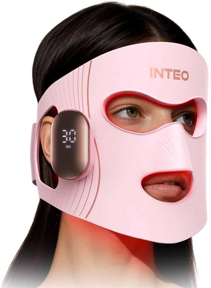 INTEO Red Light Therapy for Face 4 Modes, Breathable Red Light Therapy Mask with 4 Color Light Modes, 850NM Infrared LED Face Mask Light Therapy with Timer, Portable Led Mask for Home & Travel