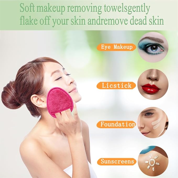 Reusable Makeup Remover Pads Soft Makeup Remover Cloths Washable Facial Makeup Cleansing Pads for Face,Lip,Eyes Pink 6PCS