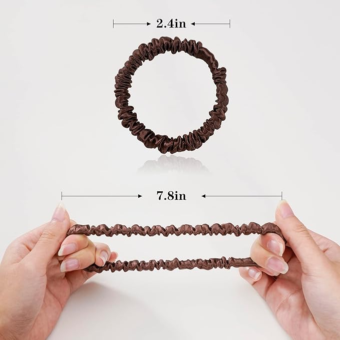 Silmer Silk Scrunchies Hair Tie 22 Momme 100% Mulberry 5 Pack(Peacock blue,Pink,Apricot, Dark coffee, Black)