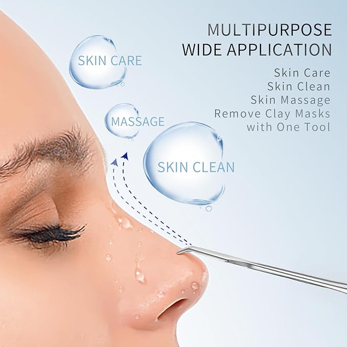 AUSOMTEK Blackhead Remover Tool, Pore Cleaner & Comedone Extractor Face Spatula, Professional Stainless Steel Whitehead & Pimple Extractor Tool for Facial Skin Care with Cyan PU Case