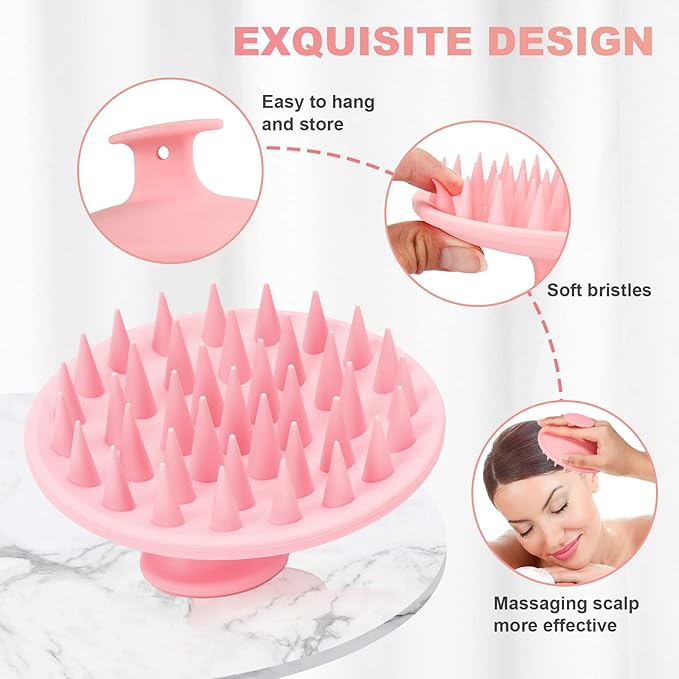 Meartchy Silicone Scalp Massager Shampoo Brush, Scalp Brush for Hair Growth & Dandruff Removal, Hair Scrubber Scalp Stimulator Exfoliator Brush with Soft Bristles for Wet Dry Scalp Care (Pink)