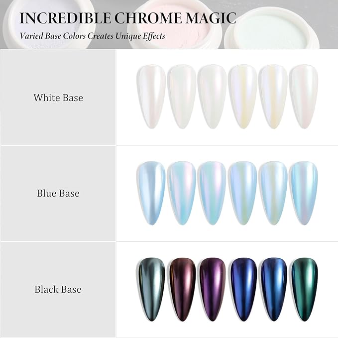 SUTOKAKA Pearl Chrome Nail Powder 6 Colors Metallic Mirror Effect Mermaid Chrome Powder Iridescent Aurora Nail Pigment Glitter Rubbing Dust for Nail Art Decoration Gel Polish