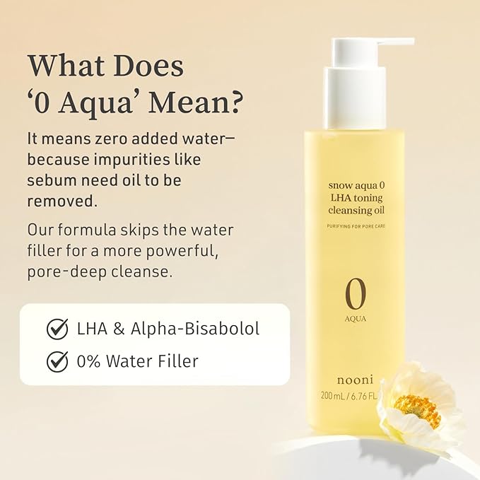 NOONI Korean Cleansing Oil - Snow Aqua 0 LHA Toning Cleansing Oil | Makeup Blackhead Remover, Pore Control, Glass Skin, Help Control Sebum, Revitalizing, Moisturizing, Gifts For Women, 6.76 Fl Oz
