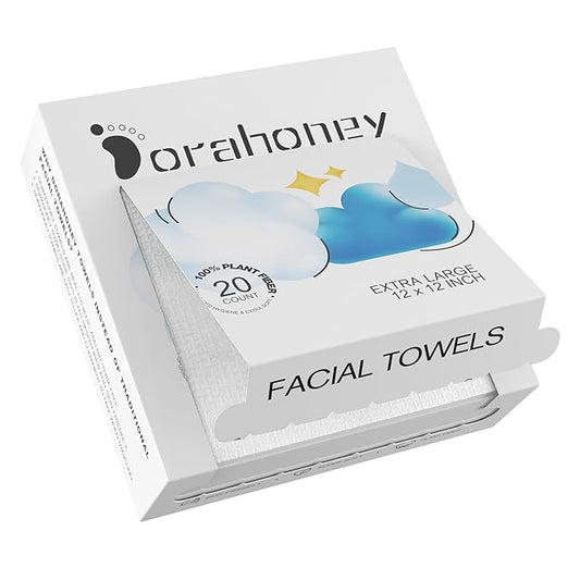 Dorahoney Disposable Face Towels Travel, 12"×12" Extra Large Face Towelettes, Ultra Soft Facial Towels for Sensitive Skin, Makeup Remover Dry Wipes, 20 Count (1 Pack)
