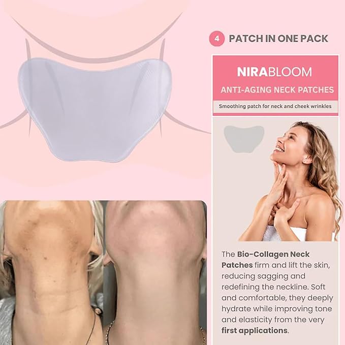 NiraBloom Korean Bio-Collagen Necklift Mask - Younger Neck After 1 Use, Bio Collagen Neck Patches, Hydrating, Plumping, Firming, Silicone Wrinkle Mask Reusable for Tightening and Firming (4)