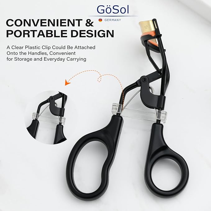 Eyelash Curler w/3 Replacement Pads (Soft/Medium/Firm) - Professional Lash Curler for Natural, Fake, Curly or Straight Lashes, Includes Protective Cover (Black)