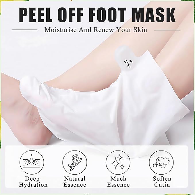 Shea Butter Foot Peel Mask 5 Pairs, Exfoliating Foot Masks for Dry Cracked Feet, Avocado Moisturizing Foot Mask Socks for Women & Men, Hydrating Foot Exfoliator for Soft Smooth Feet