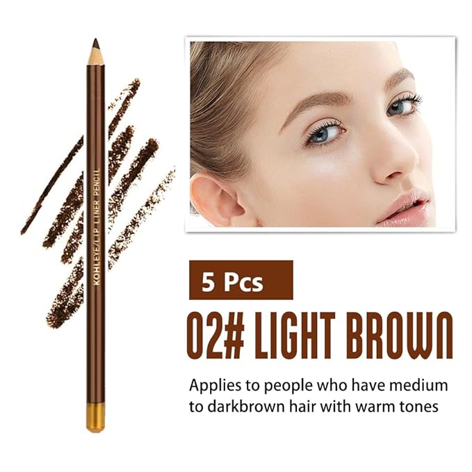 5Pcs Wooden Hard-Core Eyebrow Pencils for Women, Light Brown Eyebrow and Eyeliner Pencil, Long Lasting Waterproof and Sweat-Proof, Beginner Makeup Brow Pencil, Create a Natural Eye Brow