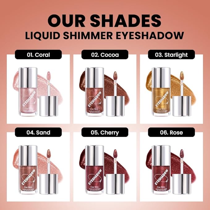 SUAKE Liquid Sparkling Glitter Eye Shadow – Rose Gold Cherry Eyeshadow, Eyeliner, Eyelid Shimmer Highlight Makeup, Highly Pigmented sombra de para ojos,Waterproof Quick-Drying (02Cocoa#)