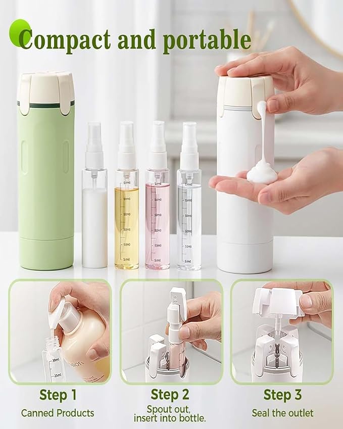 4 in 1 Travel Dispenser, Portable Leak Proof Refillable Squeeze Bottles with Label, 4 Pack 30ml Travel Size Bottle Set for Shampoo Lotion Conditioner Cream, Toiletry Storage Containers Gift (2White)