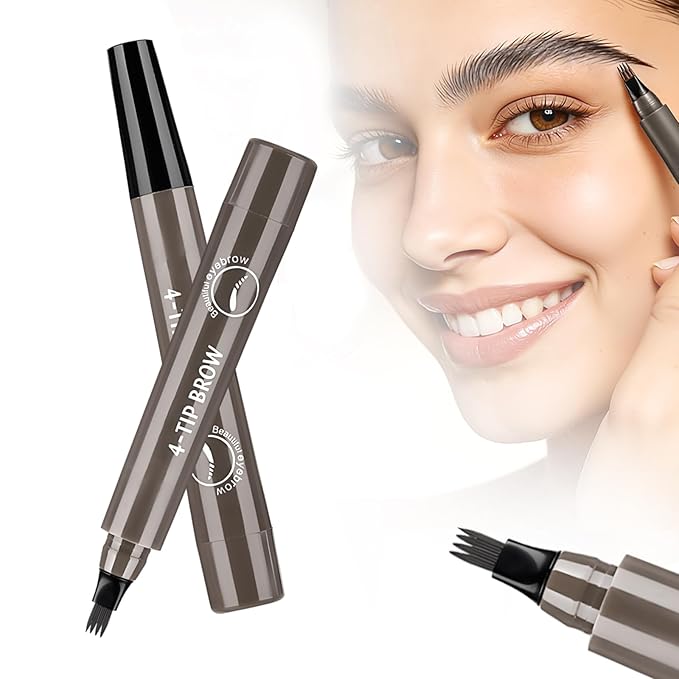 Microblading Eyebrow Pencils, 2026 Upgraded Waterproof 3D Microblading Eyebrow Pen, Ultra-Fine Tip for Natural Hair-Like Strokes, Smudge-Proof Long Lasting Brow Pen for Women (Gray)