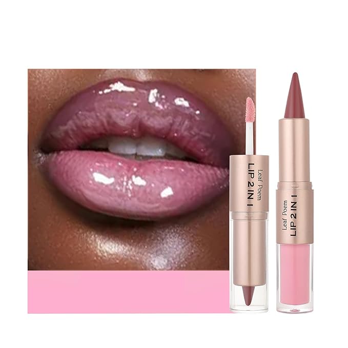 BAISEN DIARY 2-in-1 Double-Ended Matte Lip Liner & Lip Gloss Duo, Mauve Rose Ombre Lip Combo Pencil, Lip Liner and Lipstick Gloss Set for Defined & Fuller Looking Lips (#05 Mauve Rose Ombre)