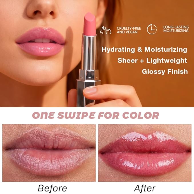 evpct 2Pcs Dusty Pink Honey Lipstick Tinted Lip Balm, Sheer Hydrating Shine Tinted Lipstick for Women, Moisturizing Lip Color, Nourishing Tinted Lip Balm Plumper Gloss Stain, Glossy Shiny Finish