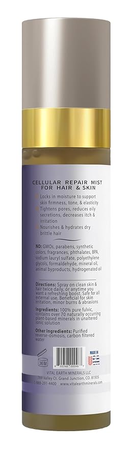 Vital Earth Fulvic Mineral Facial Mist, Travel-Friendly 2-Pack – Anti-Aging Face & Hair Spray for Cellular Renewal & Hydration, 3.4 Oz Ea
