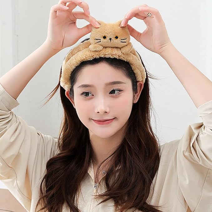 PERFECTSIGHT Spa Headband for Washing Face, 2 Pack Cute Hair Band for Shower Yoga Beauty Skincare Party, Soft Fluffy Makeup Headband, Kawaii Facial Headbands for Woman Girls, Kitty