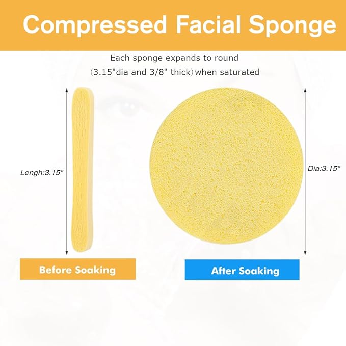 Mgiflw Compressed Facial Sponge,Reusable Makeup Blender 60 Count,Soft Round Wash Sponges for Estheticians Makeup Removal,Face Cleansing Exfoliating Compress Spa Pads for Women,Yellow