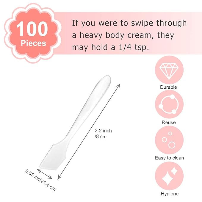 SumDirect Mini Spatulas 100 Pcs Face Spatula Cosmetic Spatula Frosted Clear Disposable Plastic Makeup Spatulas Mini