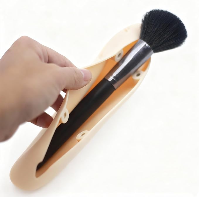 TacoMynxify Magnetic Silicone Makeup Brush Holder – Portable Cosmetic Brush Organizer Case, Travel Makeup Tool Storage for Purse, Bag & Beauty Essentials (Apricot)