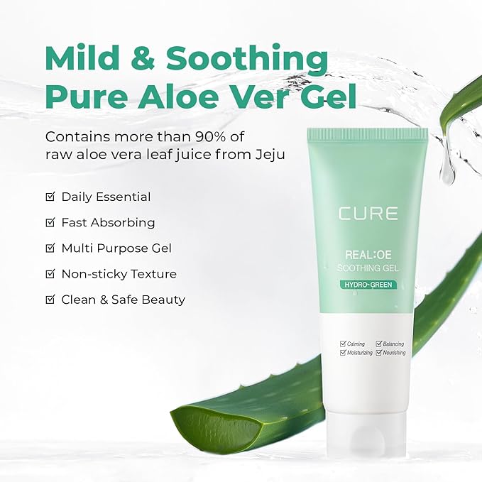 Cure Aloe Vera Gel with 90.52% Leaf Juice Bundle with Phyto Green Ampoule Sheet Mask Korean Skincare Duo
