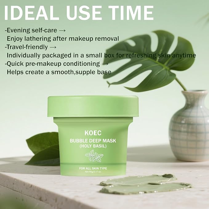Holy Basil Bubble Deep Face Mask – Foaming Clay Mask with Basil Extract for Deep Cleansing, Pore Purification & Gentle Exfoliation, Style Bubble Mask for Oily & Acne-Prone Skin (01)