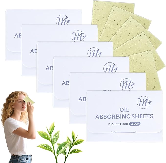 Natural Face Oil Blotting Paper -Bamboo Charcoal 600 Counts, Easy Dispensing Oil Absorbing Sheets, Premium Handy Facial Blotting Papers - Face Skin Care or Beauty Make Up Must Have (White-Green Tea)