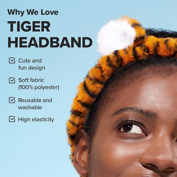 I DEW CARE Face Wash Headband - Tiger | Adorable Design, Perfect for Washing & Cleansing, Makeup and Spa, Bath, Skincare, Quick Dry, Soft & Fuzzy, Non Slip, Reusable, Teen Girls Stuff