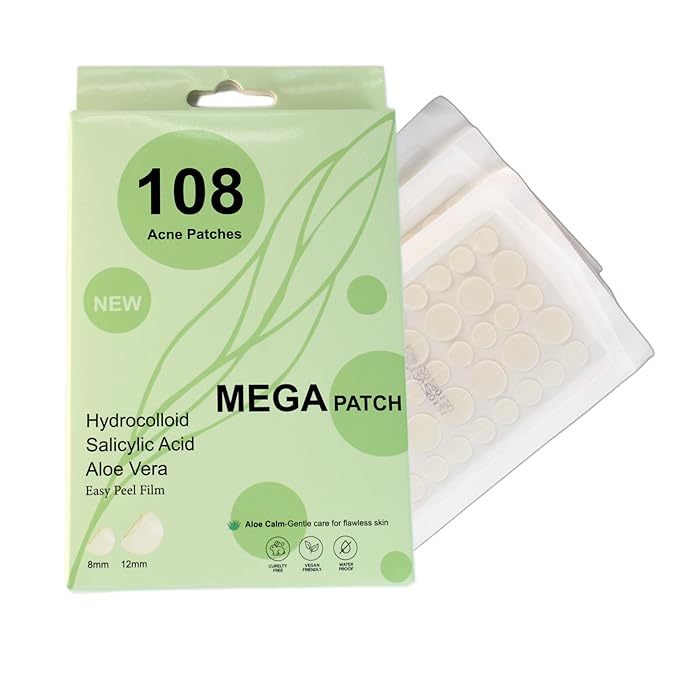 Fast Acting Pimple Patches with Hydrocolloid, Saycilic Acid and Aloe Vera | 108 ct (60 x 8mm + 48 x 12mm) | Reduces Spot Risk | Invisible Acne Patches | Treatment for Zits, Blemishes, Acne & Pimples.