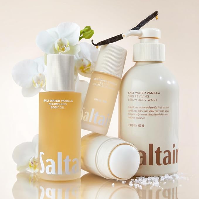 Saltair Body Oil - Luxurious Salt Water Vanilla After Shower and Bath Oil for Women and Men. Botanical, Non-Greasy, Well-Absorbing Moisturizer for Hydrating Dry Skin – 4oz Pump Bottle